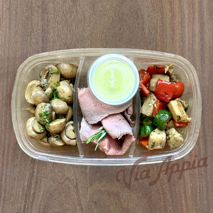 TRÍO ROAST BEEF, CAPONATA Y CHAMPIÑONES