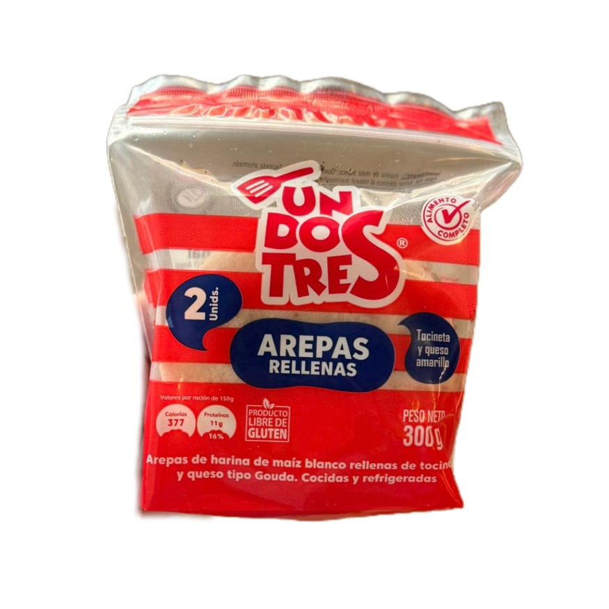 AREPAS UNDOSTRES RELLENAS TOCINETA Y QUESO AMARILLO